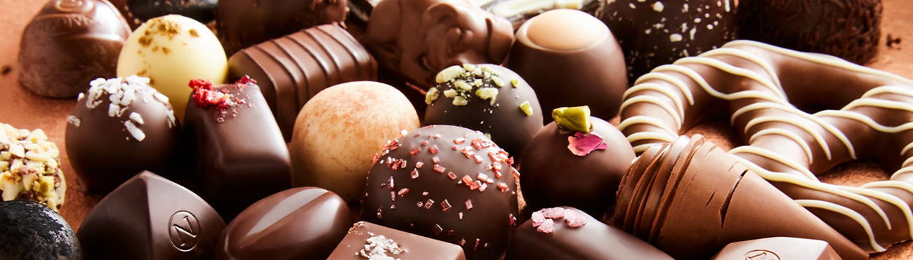 Chocolates of various sizes and shapes.